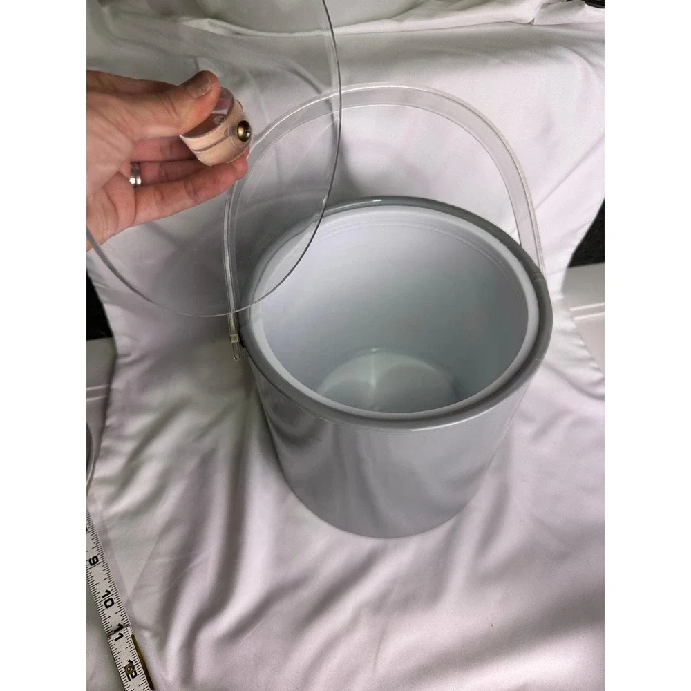 Mid-Century Gray Ice Bucket with Clear Acrylic Handle and Lid